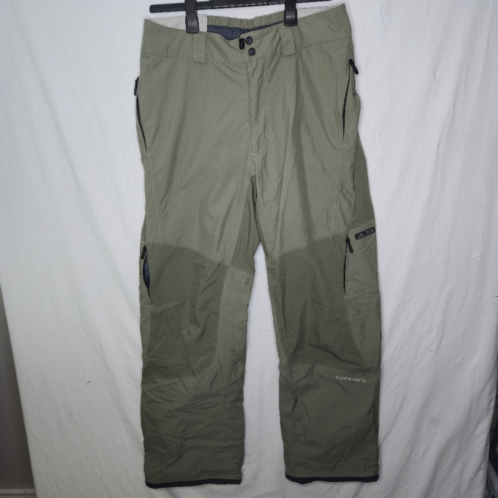 Columbia Men's Lined Convert Pants With Snap Cuff Green Beige Size Large